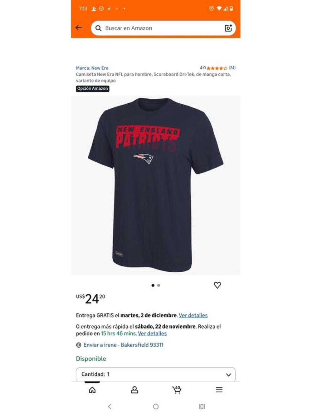 New Era NFL Men's Scoreboard Dri-Tek Short Sleeve new England Patriots Team